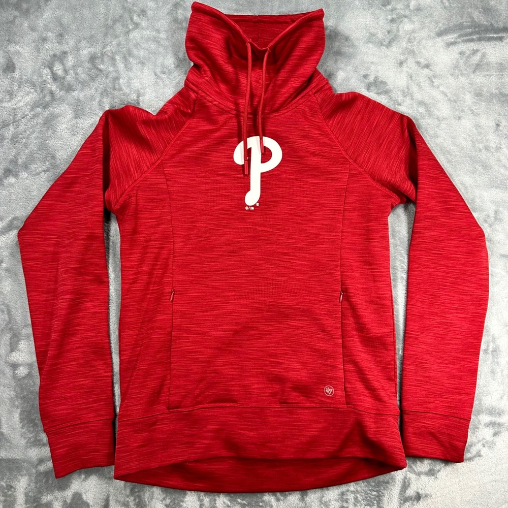 Philadelphia Phillies 47 Brand Red Funnel Neck Hoodie Sweatshirt Womens Medium
